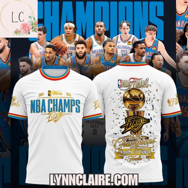 Limited Edition 2024-2025 Finals NBA Champs Oklahoma City Thunder 3D T-Shirt – White