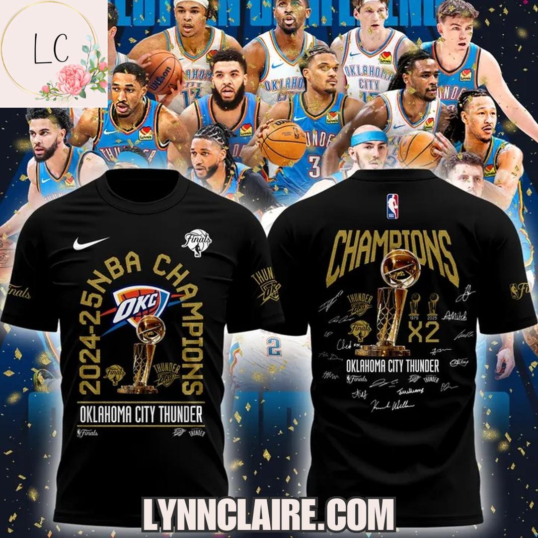 Limited Edition 2024-25 NBA Champions X2 Oklahoma City Thunder 3D T-Shirt - Black Limited Edition 2024-25 NBA Champions X2 Oklahoma City Thunder 3D T-Shirt - Black