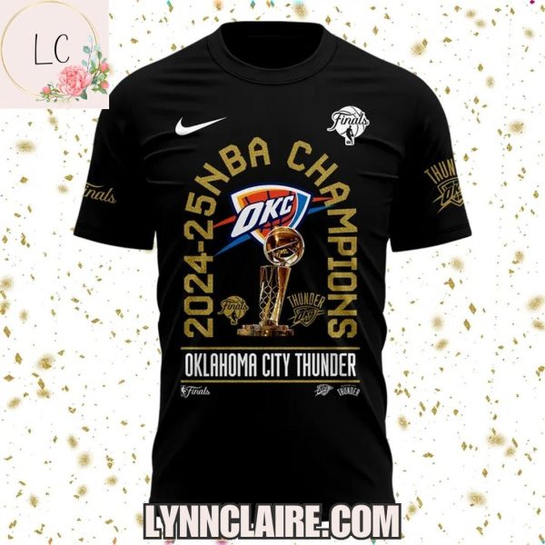 Limited Edition 2024-25 NBA Champions X2 Oklahoma City Thunder 3D T-Shirt – Black