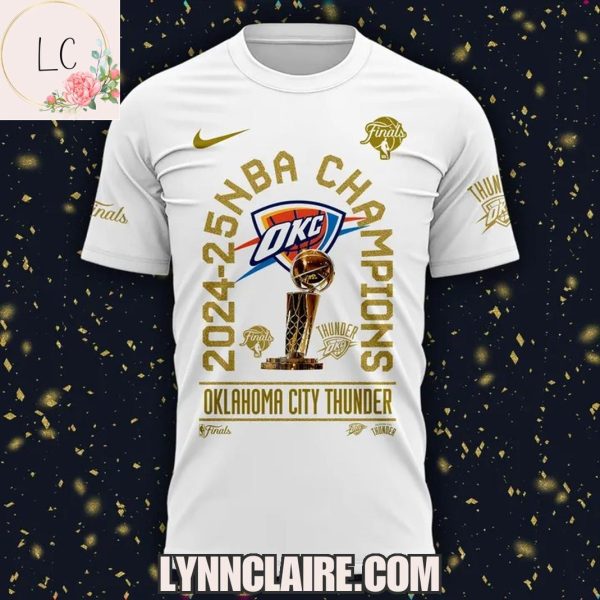 Limited Edition 2024-25 NBA Champions X2 Oklahoma City Thunder 3D T-Shirt – White