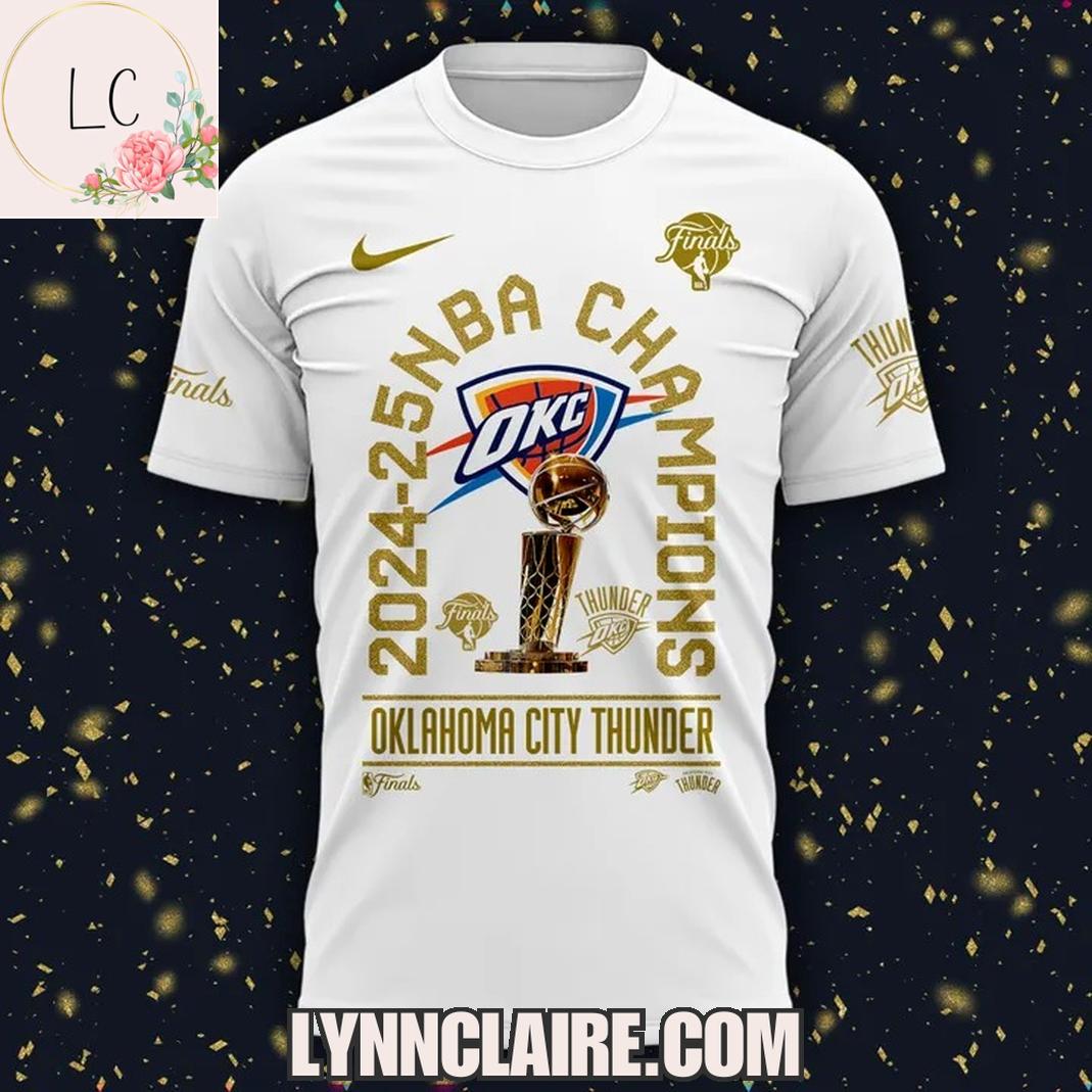 Limited Edition 2024-25 NBA Champions X2 Oklahoma City Thunder 3D T-Shirt - White Limited Edition 2024-25 NBA Champions X2 Oklahoma City Thunder 3D T-Shirt - White