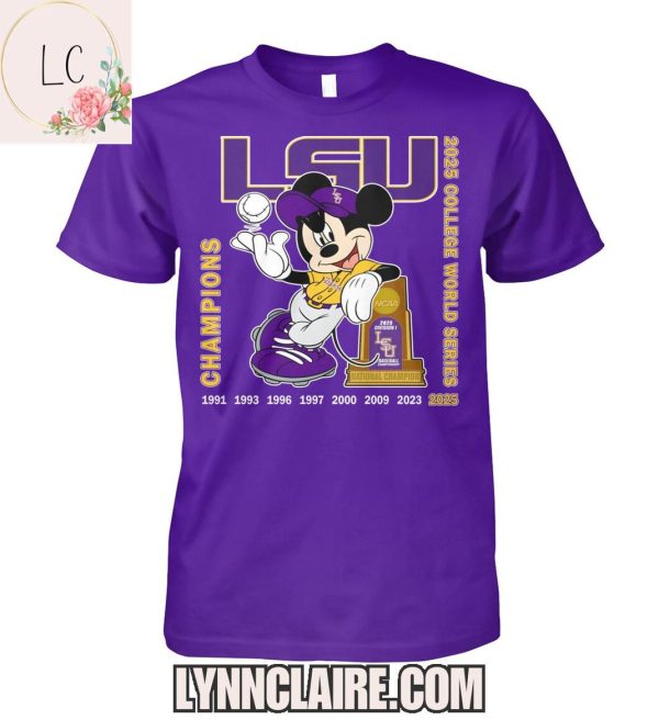 Mickey x LSU Tigers 2025 College World Series Champions X8 2D T-Shirt