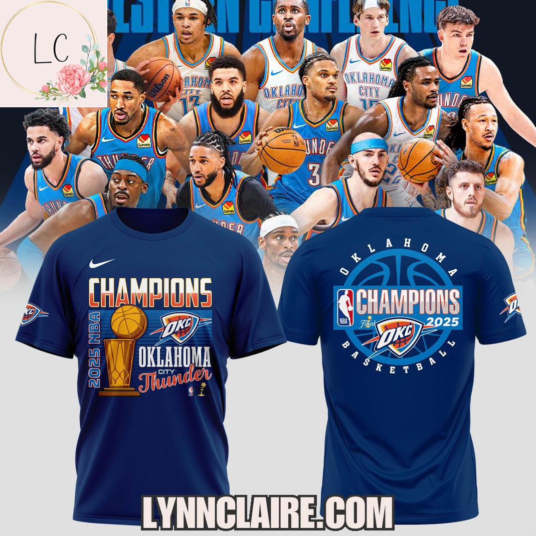 Limited Edition 2025 NBA Finals Champions Oklahoma City Thunder 3D T-Shirt - Navy Limited Edition 2025 NBA Finals Champions Oklahoma City Thunder 3D T-Shirt - Navy