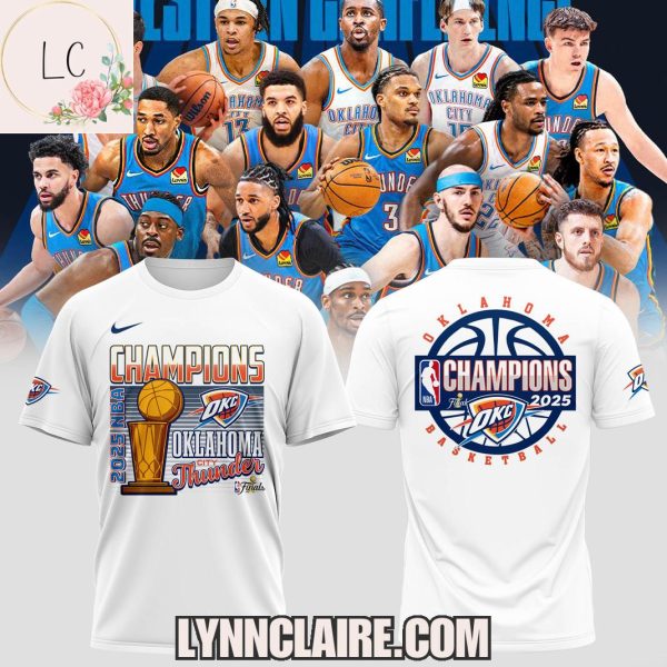 Limited Edition 2025 NBA Finals Champions Oklahoma City Thunder 3D T-Shirt – White