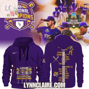Limited Edition 2025 NCAA Baseball National Champions LSU Tigers Quarter Zip Hoodie