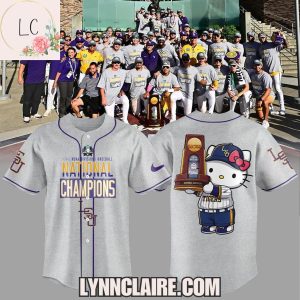 Limited Edition 2025 NCAA Division I Baseball National Champions LSU Tigers x Hello Kitty Baseball Jersey