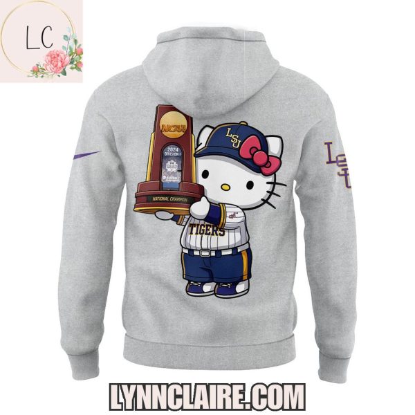 Limited Edition 2025 NCAA Division I Baseball National Champions LSU Tigers x Hello Kitty Hoodie