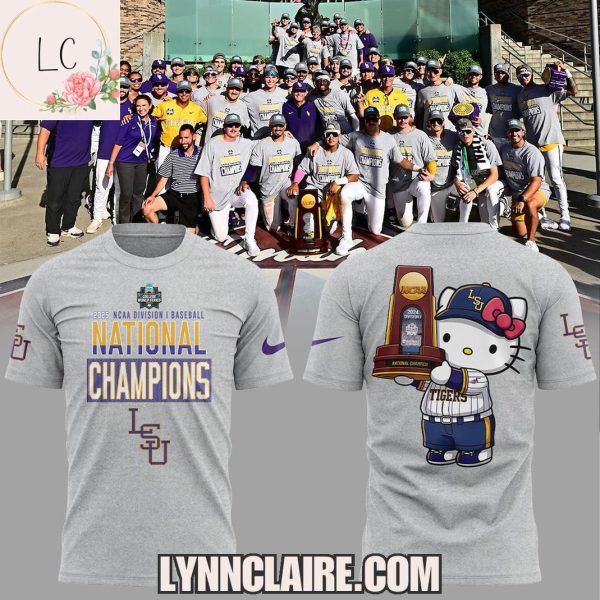 Limited Edition 2025 NCAA Division I Baseball National Champions LSU Tigers x Hello Kitty Hoodie