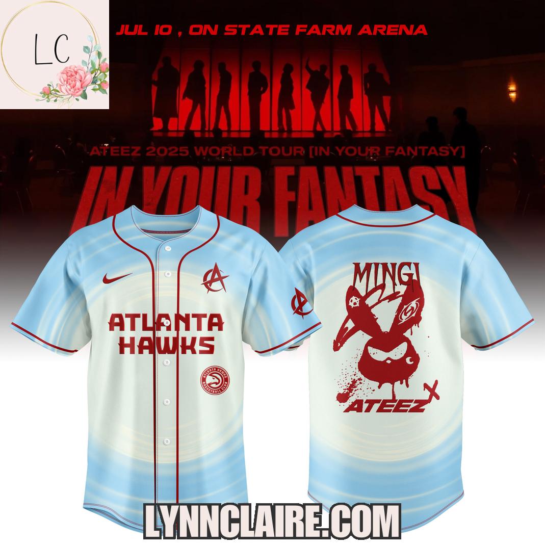 Limited Edition Ateez x Atlanta Hawks 2025 World Tour In Your Fantasy Baseball Jersey Limited Edition Ateez x Atlanta Hawks 2025 World Tour In Your Fantasy Baseball Jersey