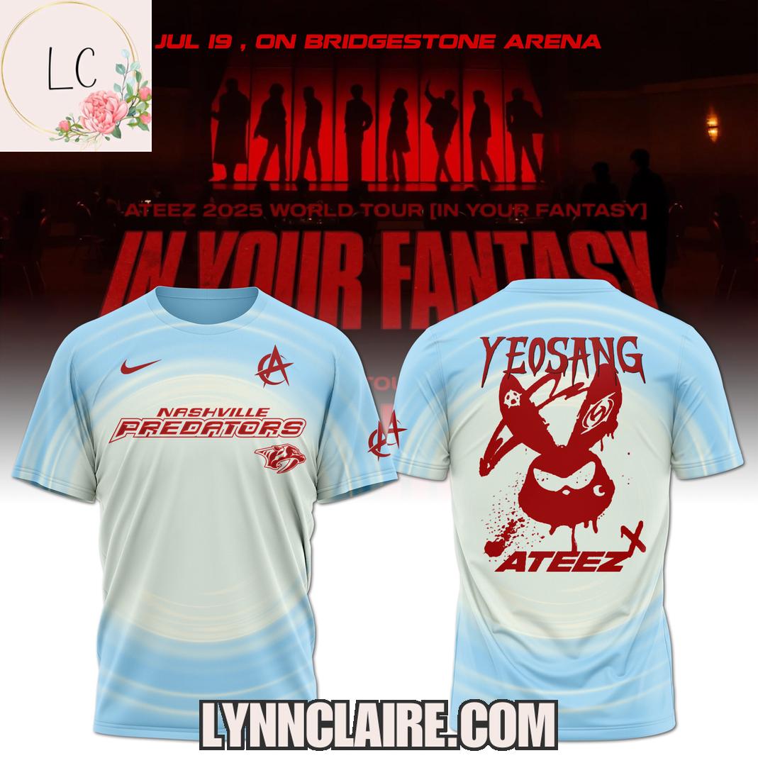 Limited Edition Ateez x Nashville Predators 2025 World Tour In Your Fantasy 3D T-Shirt Limited Edition Ateez x Nashville Predators 2025 World Tour In Your Fantasy 3D T-Shirt
