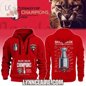 Limited Edition Florida Panthers Back To Back Champions 2025 Quarter Zip Hoodie