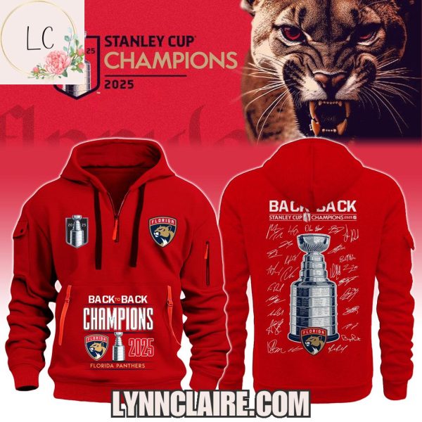 Limited Edition Florida Panthers Back To Back Champions 2025 Quarter Zip Hoodie