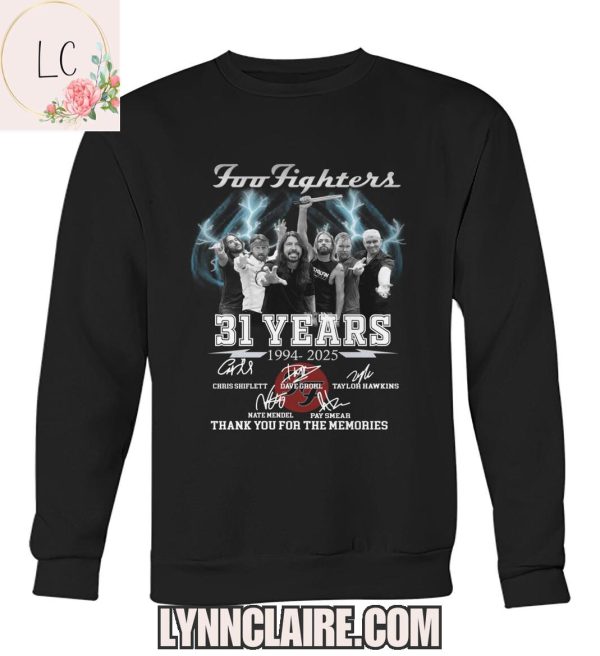Limited Edition Foo Fighters 31 Years 1994-2025 Thank You For The Memories 2D T-Shirt