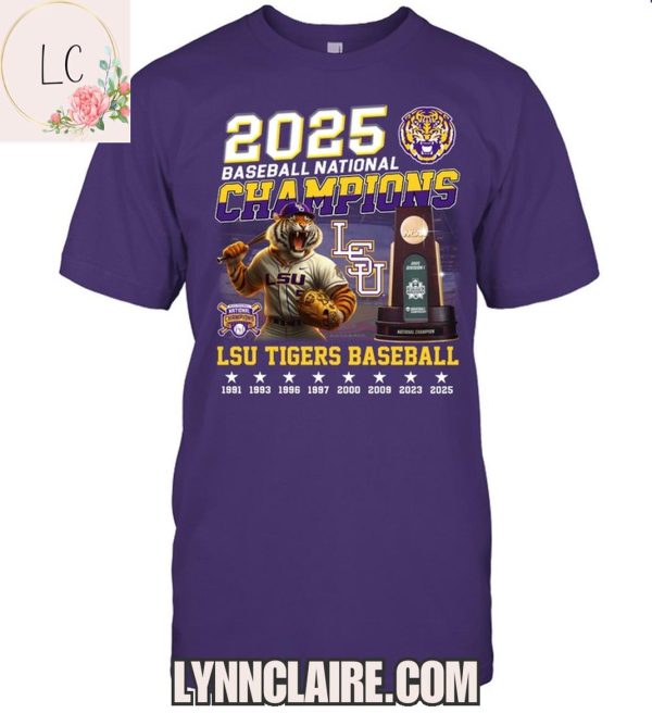 Limited Edition LSU Tigers 8X 2025 Baseball National Champions 2D T-Shirt