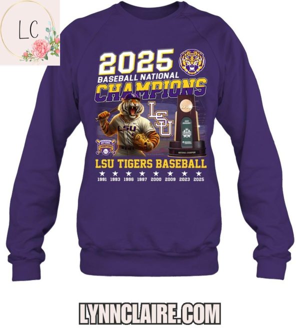 Limited Edition LSU Tigers 8X 2025 Baseball National Champions 2D T-Shirt