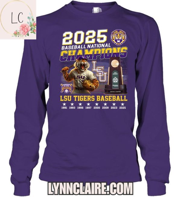 Limited Edition LSU Tigers 8X 2025 Baseball National Champions 2D T-Shirt