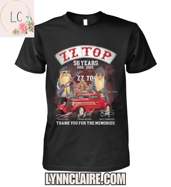 Limited Edition ZZ Top 56 Years 1969-2025 Thank You For The Memories 2D T-Shirt