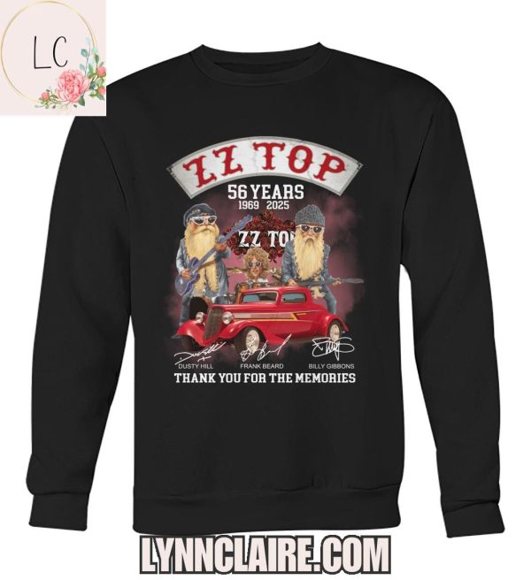 Limited Edition ZZ Top 56 Years 1969-2025 Thank You For The Memories 2D T-Shirt
