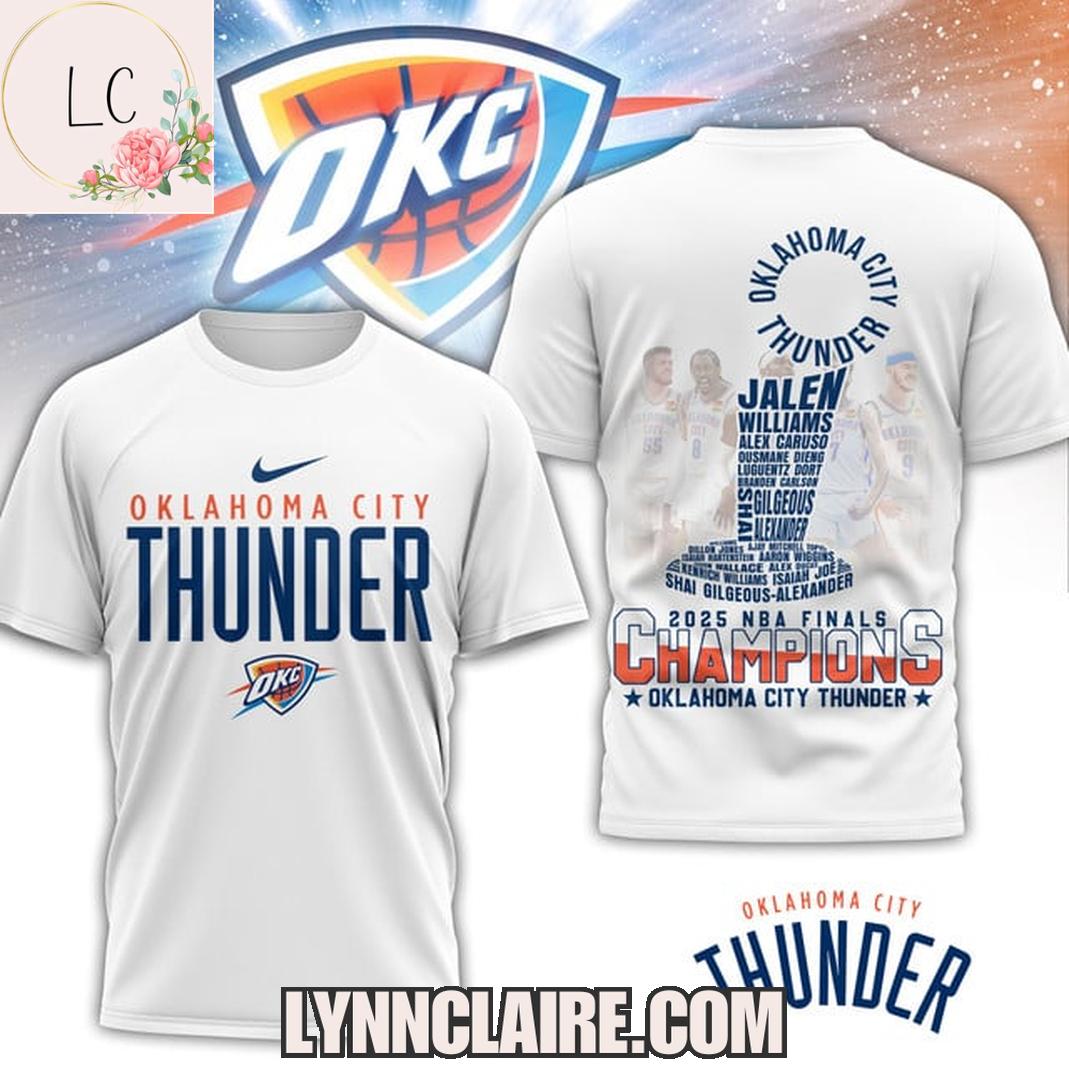 Oklahoma City Thunder 2025 National Basketball Association Finals Champions 3D T-Shirt - White Oklahoma City Thunder 2025 National Basketball Association Finals Champions 3D T-Shirt - White
