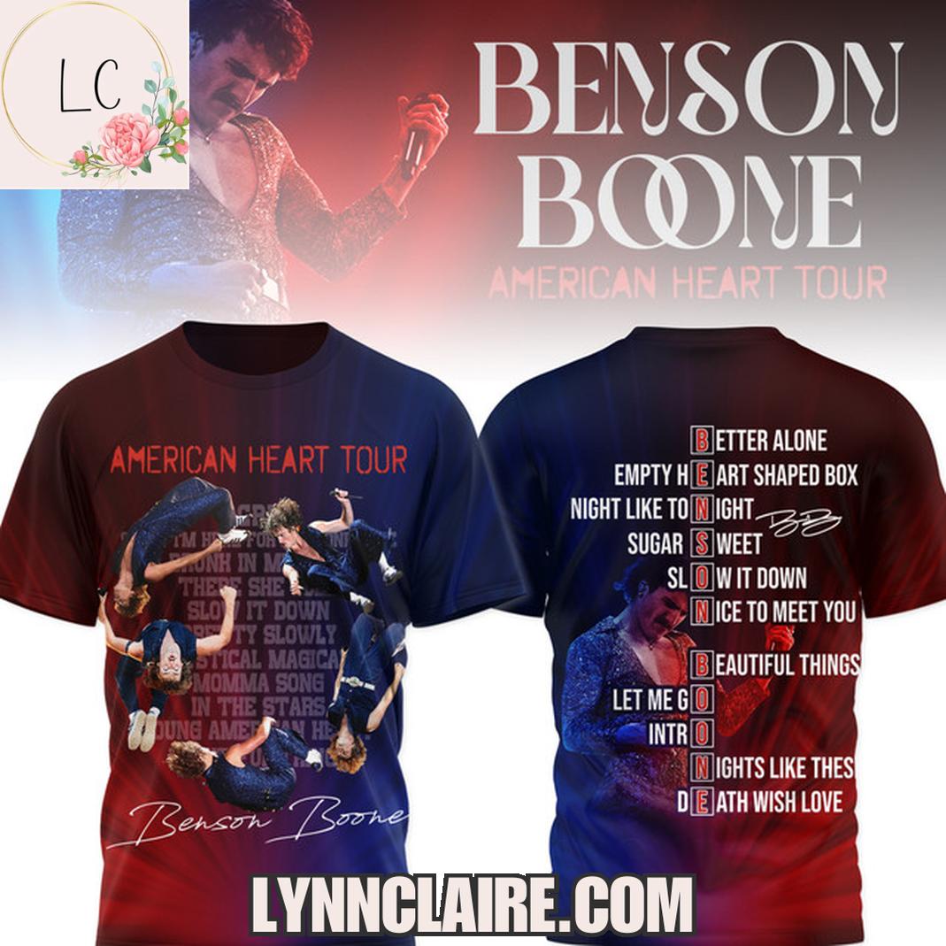 Special Edition Benson Boone 2025 American Heart Tour 3D T-Shirt Special Edition Benson Boone 2025 American Heart Tour 3D T-Shirt