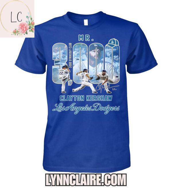 Limited Edition 3000 Strike Out Club Mr.Clayton Kershaw x Los Angeles Dodgers 2D T-Shirt
