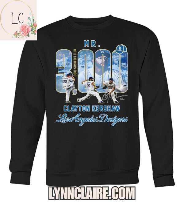 Limited Edition 3000 Strike Out Club Mr.Clayton Kershaw x Los Angeles Dodgers 2D T-Shirt