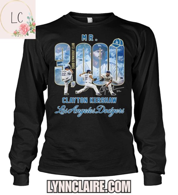 Limited Edition 3000 Strike Out Club Mr.Clayton Kershaw x Los Angeles Dodgers 2D T-Shirt