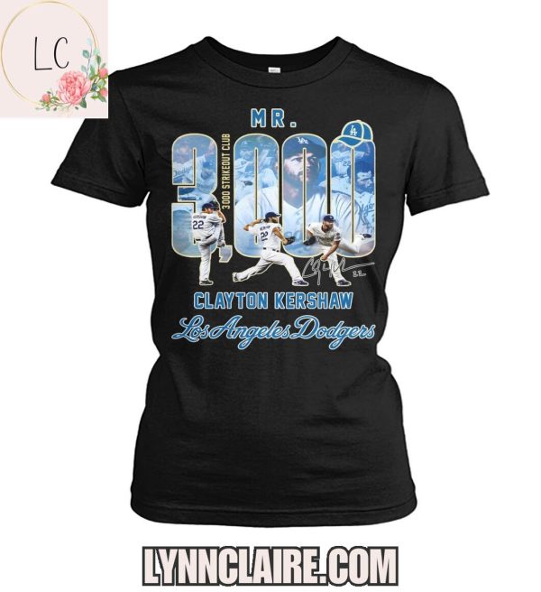 Limited Edition 3000 Strike Out Club Mr.Clayton Kershaw x Los Angeles Dodgers 2D T-Shirt