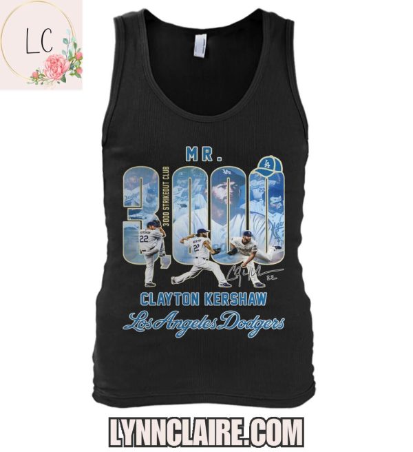 Limited Edition 3000 Strike Out Club Mr.Clayton Kershaw x Los Angeles Dodgers 2D T-Shirt