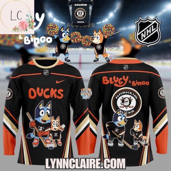 Limited Edition Anaheim Ducks Bluey & Bingo 2025 Hockey Jersey