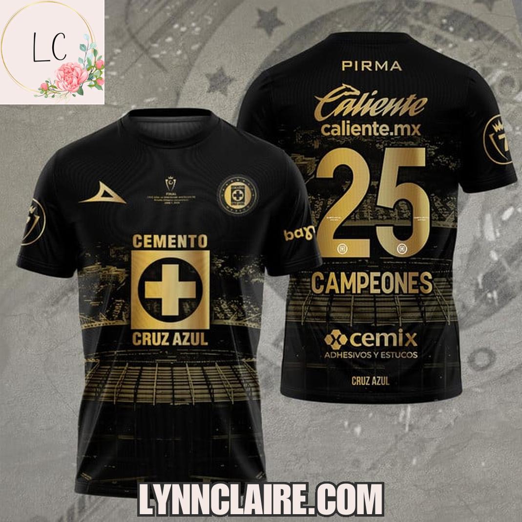 Limited Edition Cruz Azul 25 Campeones 3D T-Shirt Limited Edition Cruz Azul 25 Campeones 3D T-Shirt