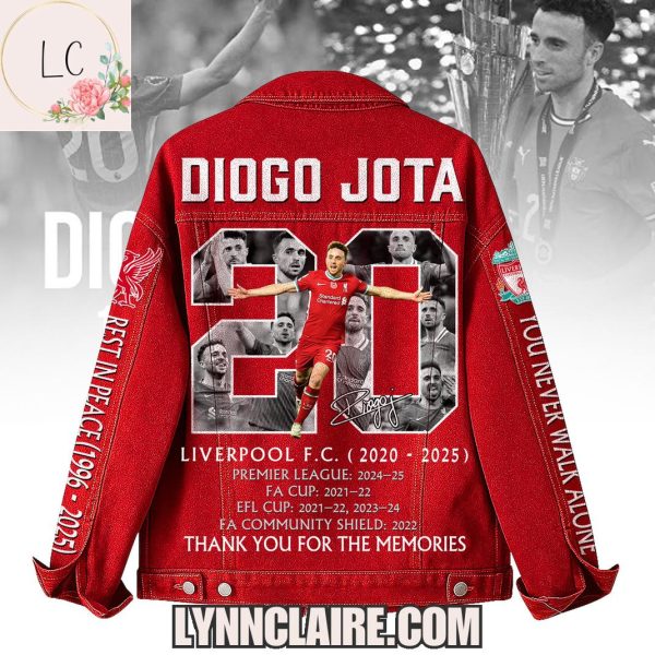 Limited Edition Red Thank You For The Memories Diogo Jota Number 20 x Liverpool F.C 2020-2025 Denim Jacket