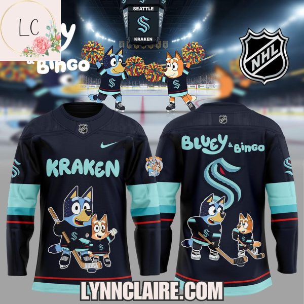 Limited Edition Seattle Kraken Bluey & Bingo 2025 Hockey Jersey