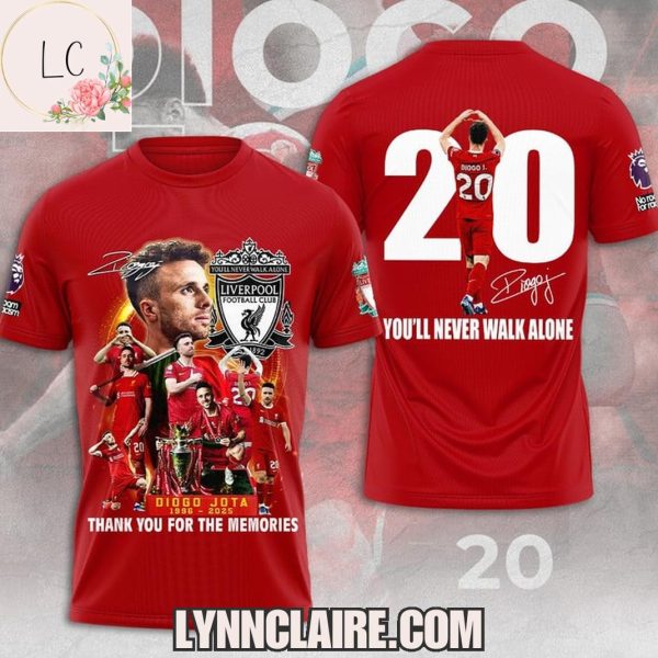 Limited Edition Thank You For The Memories Diogo Jota 1996-2025 Number 20 You’ll Never Walk Alone 3D T-Shirt