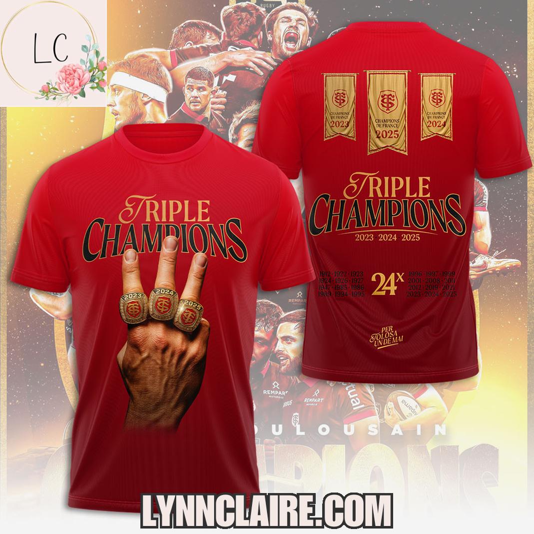 Special Edition 24X Stade Toulousain Triple Champions 2023-2024-2025 3D T-Shirt Special Edition 24X Stade Toulousain Triple Champions 2023-2024-2025 3D T-Shirt
